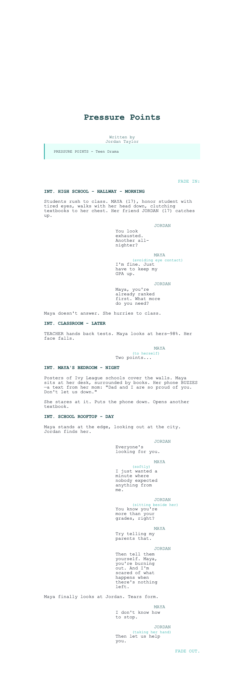 Teen drama screenplay